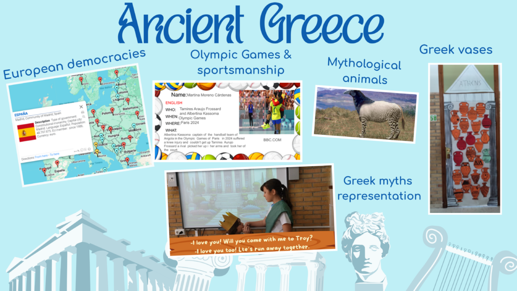 Collage de actividades desarrolladas sobre Grecia