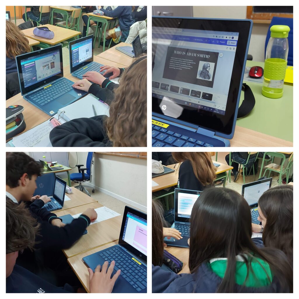 Alumnado trabajando en dispositivos digitales