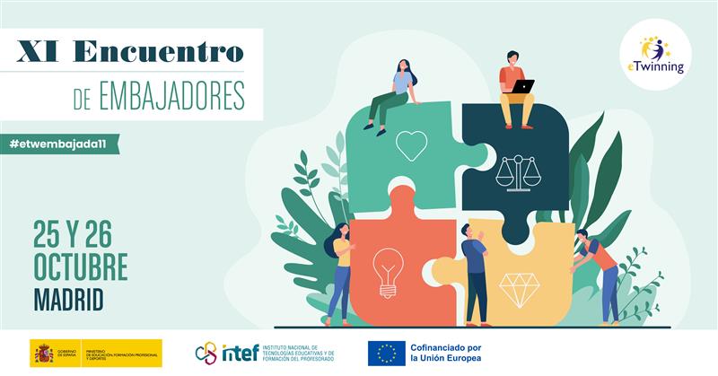Imagen decorativa cartel encuentro embajadores personajes con puzle
