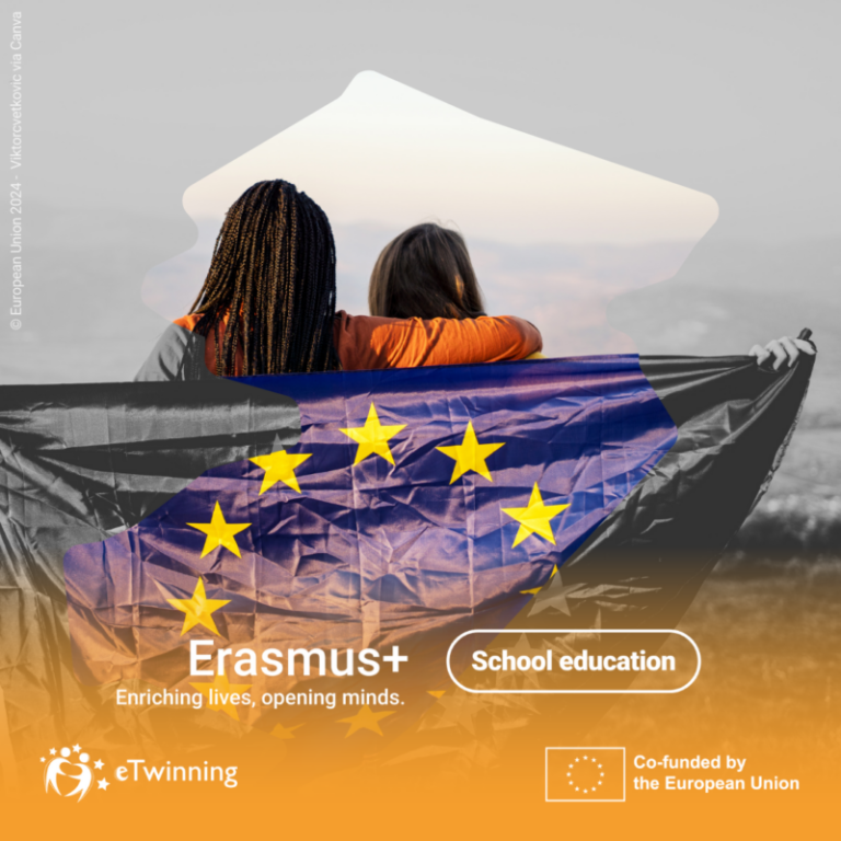 Dos estudiantes con la bandera europea